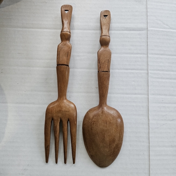 Vintage wooden pepper shape salad bowl set 11 pieces carved MCM - Picture 11 of 16